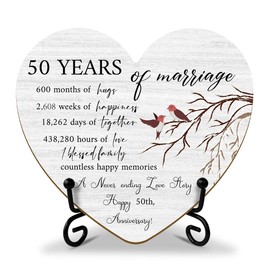 50 Years Gifts for 50th Anniversary Marriage Heart Keepsake Gift for Wedding Anniversary, Wooden Sign 50th Anniversary Decorations Gifts for Husband Wife Couple Parent Women -FS307