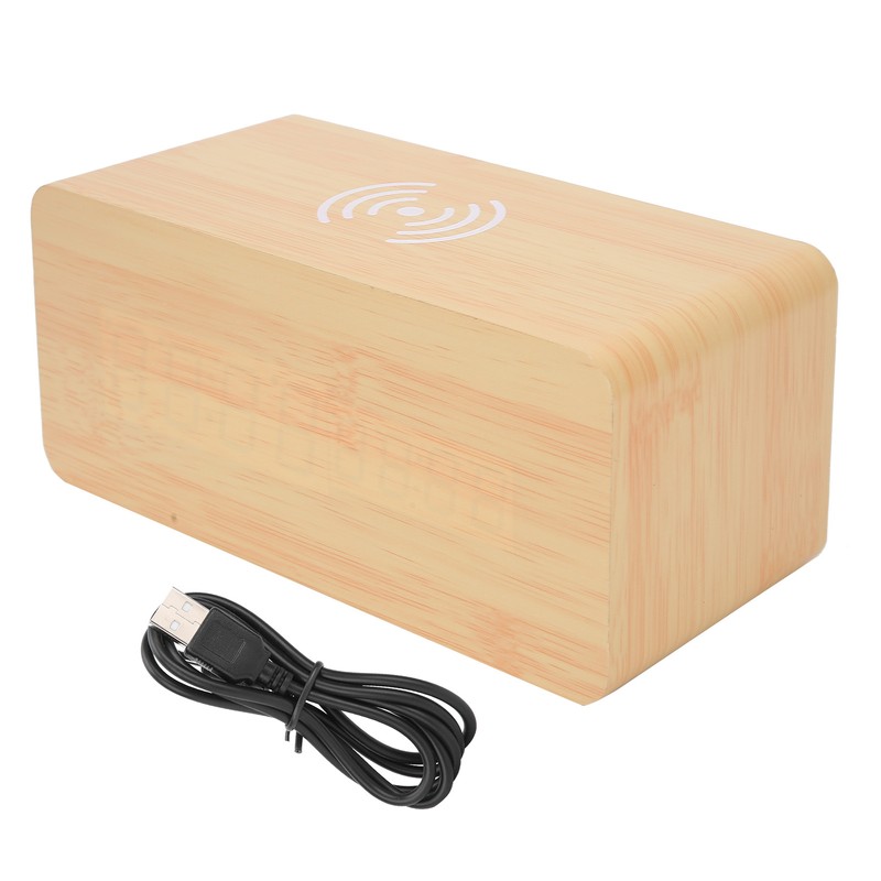 Wooden Clock Alarm Mobile Phone Wireless Charging Wood Voice Control