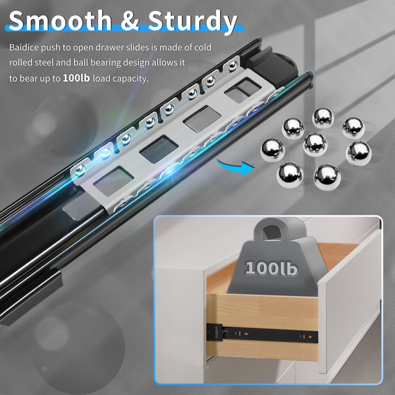 1 Pair Push to Open Full Extension Drawer Slides 12