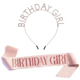 Elegant Rose Gold Birthday Sash & Tiara Set – Sparkling Birthday Girl Accessories, Glittery Party Essentials for a Memorable Celebration