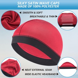 Headshion 4 Pack Wave Cap for Men 360 Waves, Silky Stocking Cap Compression Over Durag (US, Alpha, One Size, 2 Black 2 Wine Red)