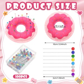 Memorywuu Donut Pin Cushion Sewing Kit with 100 Colored Pins Cute Pin Cushion Needle Holder Sewing Accessories and Supplies for Jewelry Quilting DIY Crafts
