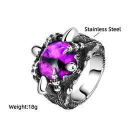 Evil Eye Claw Biker Ring, Eyeball Claw Ring for Men, Purple Stone Dragon Eye Ring Gothic Dragon Claw Demon Eye Jewelry, Eye of Hell Ring Punk Dragon Claw Eye Ring Purple Evil Eye Ring for Boys (V1/2)