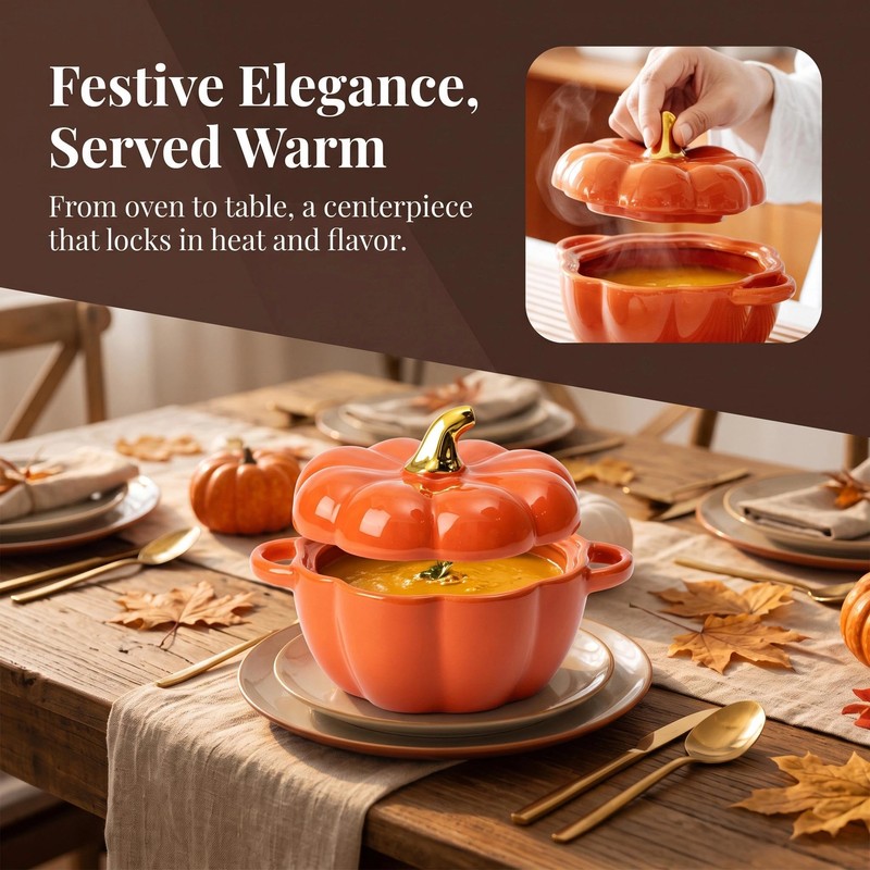 Pumpkin Shaped Ceramic Casserole Pot