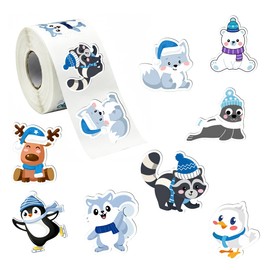 1.5 inches 500pcs Winter Animal Stickers Roll, Christmas Envelope Seals
