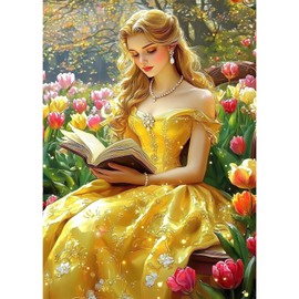 MEIYUDA Lady Diamond Art Kits for Adults, 5D Yellow Drees Diamond Painting Kits for Adults, DIY Vintage Diamond Art Crystal Picture Round Full Drill Gem Art for Home Wall Decor 30x40cm