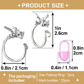 Pndeyo 2pcs Adjustable Alloy Crochet Tension Rings, Dragon Shaped Yarn Guide Ring with 25pcs Colorful Crochet Stitch Markers for Knitting Gloves Sweaters Finger Decorations