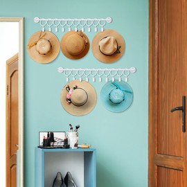 Viklluyr Hat Wall Rack Cap Organizer: Baseball Hat Racks Display Holder with 20 Hooks Modern Metal White Hats Storage Wall Mounted Caps Hanger Set of 2 for Closet Door Bedroom Entryway Laundry