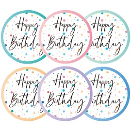 G2PLUS 5cm Happy Birthday Stickers,60PCS Waterproof Happy Birthday Stickers,Macaron Dots Birthday Favors Stickers/Labels for Birthday Party Bags,Baby Shower Party Favors
