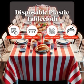 Grandipity Patriotic Theme 12 Pack Premium Disposable Plastic Tablecloth 54 Inch. x 108 Inch. Decorative Rectangle Table Cover