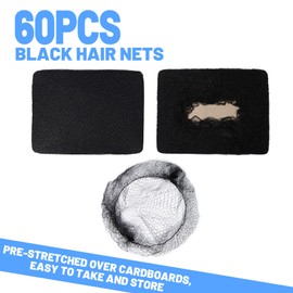LEOBRO Black Hair Nets, 60 pcs Hair Nets for Food Service Workers, Invisible Nylon Hair Net for Women and Men, Hairnets for Buns, 24 inches