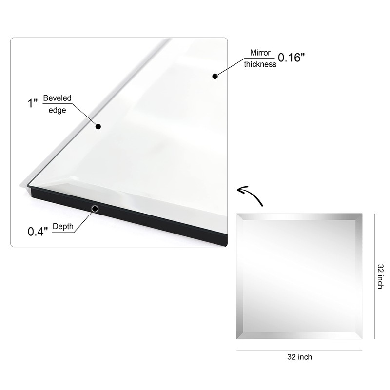 Empire Art Direct Modern Frameless Wall Mirror, 1" Beveled Mirror,