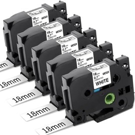 OGOUGUAN TZe-241 TZe241 D400 Label Maker Tape 18mm Compatible with Brother P Touch TZe Tz Label Tape 18mm White 0.7inch, Compatible for Brother P-Touch D410 P710BT D600 D610BT P700 PTE500 P750W, 5PK