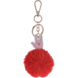 MIJOMA 3-Piece Set Key Ring with Pom Pom Made of Fluffy Faux Fur Ball Key Chain Accessories Car Key Handbag Charm Pendant Red/Yellow/Pink, multicoloured