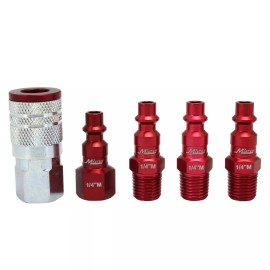 Milton Industries (1) Milton COLOR FIT S-305MKIT 5 PC Coupler & Plug set, 1/4" NPT, RED, Free S&H