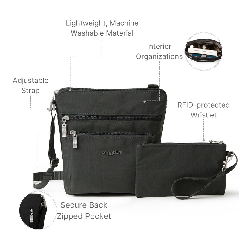 Baggallini - Bolsa cruzada, Adulto, unisex, Carbón, Talla única