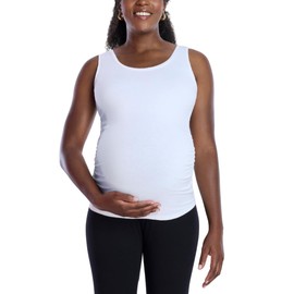 Motherhood Maternity Women's Side Ruched Scoop Neck Pregnancy Tank Top, White, Large