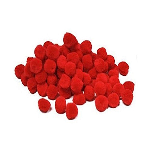 RED Fluffy pom poms 10mm - Pack of 100 by