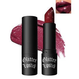 Black Diamond Glitter Matte Lipstick, Gothic Shiny Lip Gloss, Sparkling High Pigment Longlasting Waterproof Smudgeproof Non-Stick Lipstick, Bold Shimmer Lip Blam for Stage,Cosplay, Halloween Makeup-07