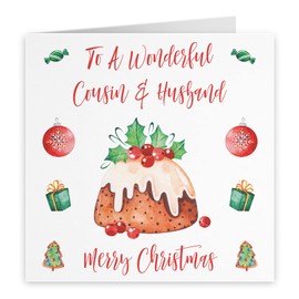 Hunts England - Cousin And Husband Christmas Card - To A Wonderful Cousin & Husband - Merry Christmas - Christmas Pudding Collection - Funny Xmas Card