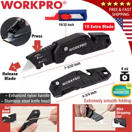 WORKPRO Heavy Duty Folding Utility Knife Pocket Box Cutter Quick Change 10 Blade