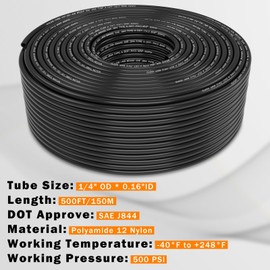CheeMuii 500 FT 1/4" DOT Air Line 1/4 PA12 Nylon Pneumatic Tubing 152 Meter 1/4 Inch OD Pneumatic Air Tubing Pipe Hose Line for Semi Truck Trailer or Industrial Air System