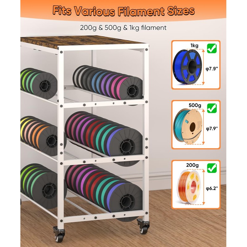 3D Printer Stand with Filament Storage Rack, 3-Tier Rolling Spool