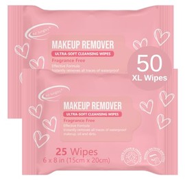 Air Jungles Makeup Remover Wipe 25 Count (Pack of 2), Fragrance-Free, Gently Removes Waterproof Makeup and Oil, Face Cleansing Towelettes, Alcohol Free, Infused Vitamin E for All Skin Type