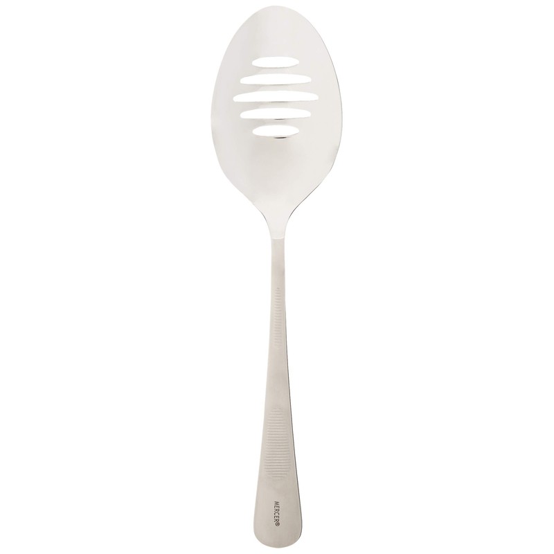 Mercer Culinary 18-8 Stainless Steel Plating Spoon with Slotted Bowl,