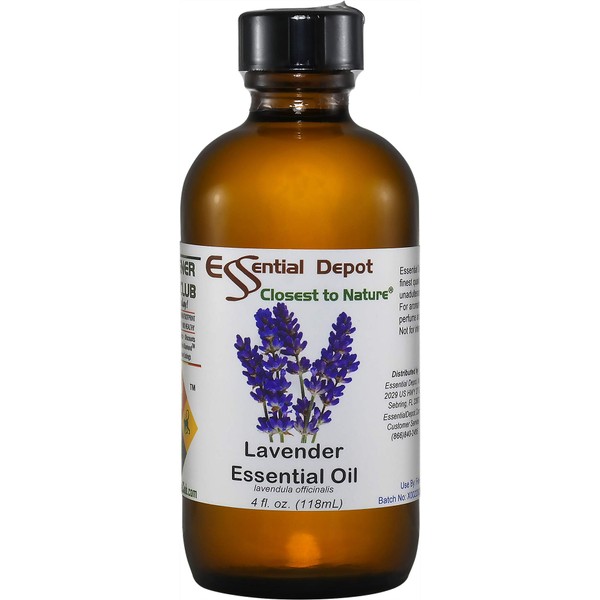 Lavender Essential Oil - 4 oz. - from France - GC/MS Tested - Skin Safe - Supplied in 4 oz. Amber Glass Bottle with Black Phenolic Cone Lined and Safety Sealed Cap