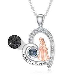 LONAGO Mother with Daughter Necklace 925 Sterling Silver I Love You 100 Languages Pendant Necklace for Women Mother