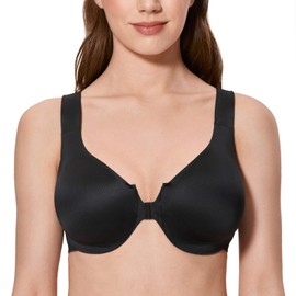 CALVENA Women's Full Coverage Underwire Comfort Support Racerback Front Closure Bra Black 38D