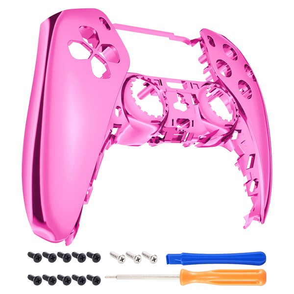eXtremeRate Chrome Pink Glossy DIY Accessories Replacement Front Shell Compatible