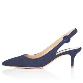 Divanne Zapatos de tacón bajo con correa trasera para mujer, zapatos de tacón bajo y puntera puntiaguda, para fiesta de noche, boda, Azul marino Denim, 7 US