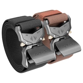 JUKMO Tactical Belt, 2 Pack Military Hiking 3.8 cm Work Belt with Heavy Quick Release Buckle, Black + Coffee