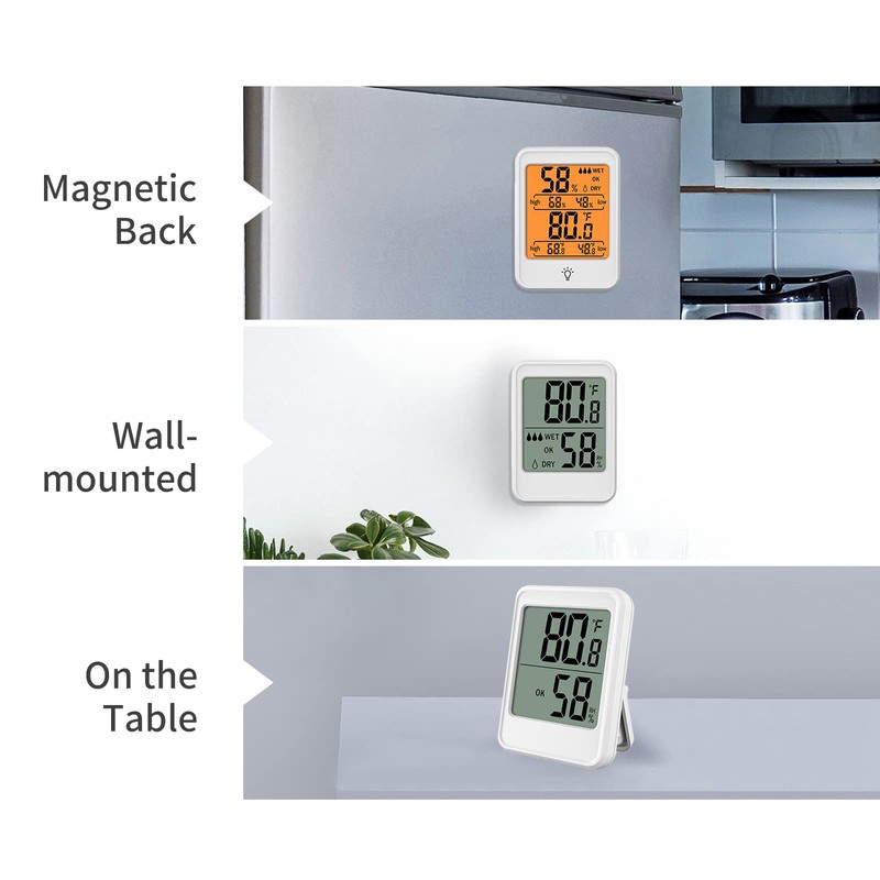Indoor Hygrometer Thermometer Large Screen Display Desk Wall Magnetic Electronic