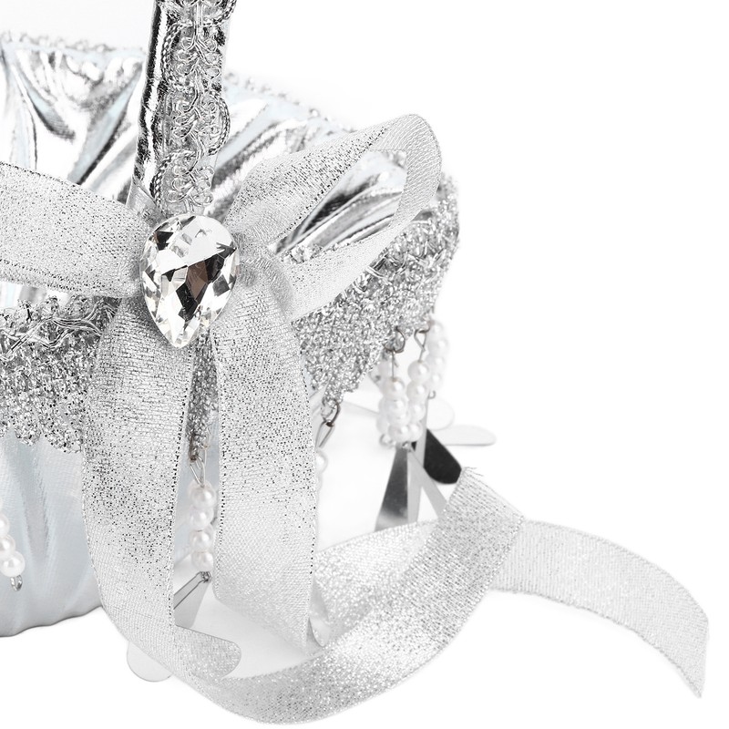 Wedding Flower Girl Basket Silver Hand Flower Basket Romantic Rhinestone