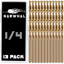 1/4" Inch Cobalt Drill Bits - 13 Pack of M35 Cobalt Drill Bits with Storage Case - Perfect Drill Bits for Metal, Hardened & Stainless Steel, Cast Iron, and More!