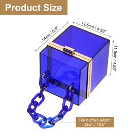 sourcing map Women Clear Purse, Acrylic Clear Clutch Bag Square Acrylic Purses Transparent Crossbody Handbag for Travel Office, Blue/Gold