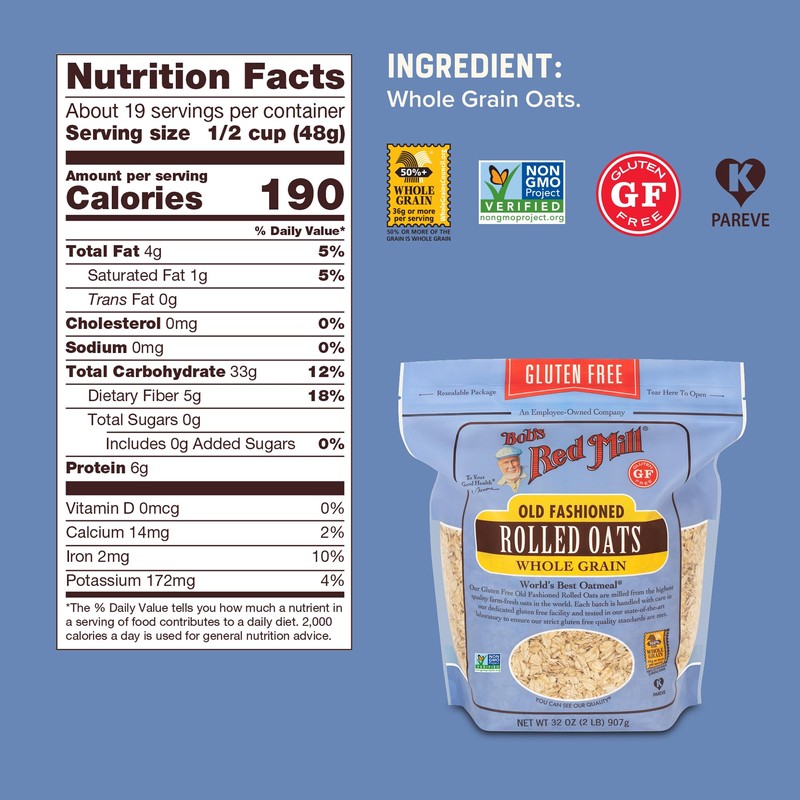Bob's Red Mill Gluten Free Old Fashioned Rolled Oats, 52oz