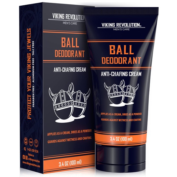 Viking Revolution Balls Deodorant for Men with Aloe Vera and Purslane - Groin Deodorant for Men Talc Free - Quick Drying Ball Cream for Men - Crotch Deodorant for Men Anti Chafing Cream for Men 3.4oz