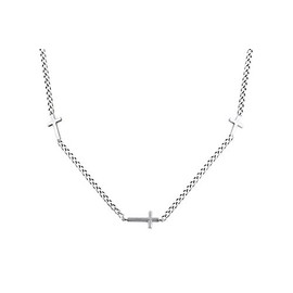 AFFY Sideways Cross Station Pendant Necklace in 14K White Gold Over Sterling Silver