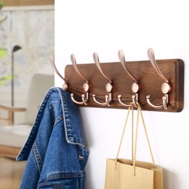 SKOLOO Rustic Wall Mounted Coat Rack: 16'' Hole to Hole, Pine Real Wood Plank Wall Coat Rack with 5 Triple Hooks, Farmhouse Coat Hanger Wall Mount for Hanging Backpack Jacket Coat Hat