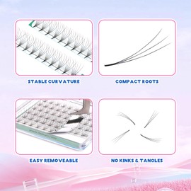 FADVAN Pre-Fanned 3D Volume Eyelash Extensions - Russian 0.07C, Mixed Lengths 8-14mm, Short Handle for Natural Look (3D-0.07-C-814)