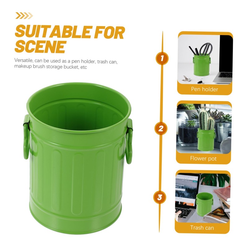 Mobestech Cute Iron Trash Can Multi-Functional Desk Wastebasket and Pen