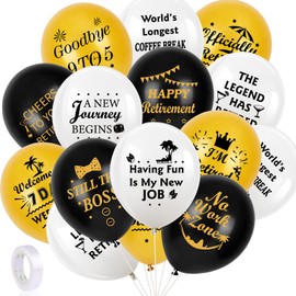 12 Inch Happy Retirement Party Latex Balloons, 36 Pieces White Gold and Black Fun Retirement Decoration Balloons for for Men Women Retirement Party Indoor Outdoor Supplies