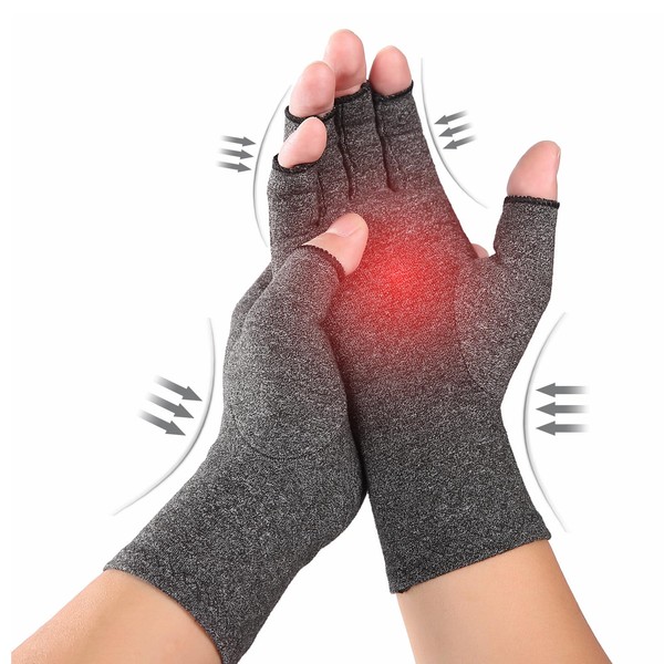 AKOFIC Osteoarthritis Gloves, Compression Gloves for Rheumatism Osteoarthritis, Fingerless Therapy Gloves Women Men Provide Arthritic Joint Pain Relief of Symptoms (M)