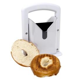 Hensych Bagel Guillotine Slicer Household Bagel Slicer Bagel Precision Slicer Bagel Cutter Slicing Auxiliary Cutting Tool for Kitchen Tools & Gadgets,Plastic + Stainless Steel,White