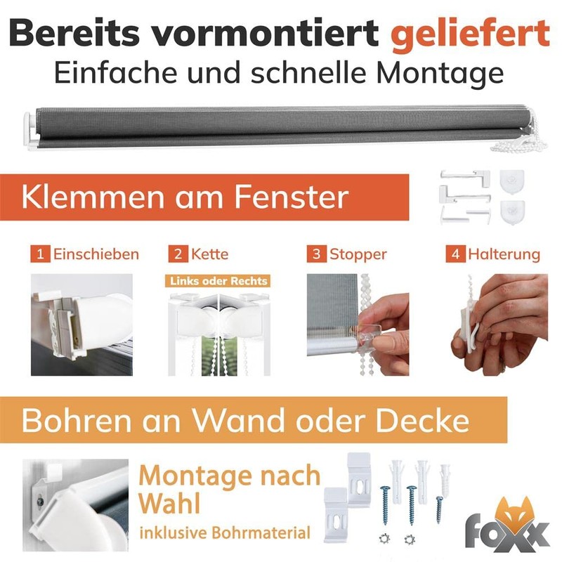 FOXX Double Roller Blind Duo Roller Blind with Pre-Fixed Clamps