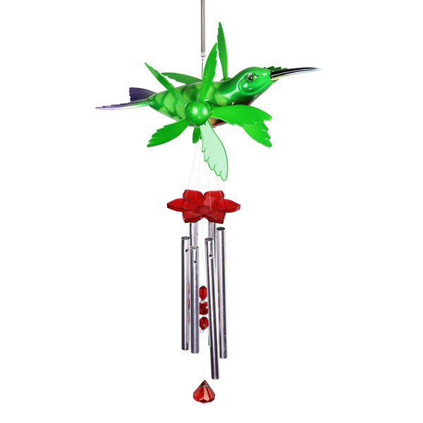 Exhart WindyWings Ruby Throated Hummingbird Whirligig Wind Chime, Metal and